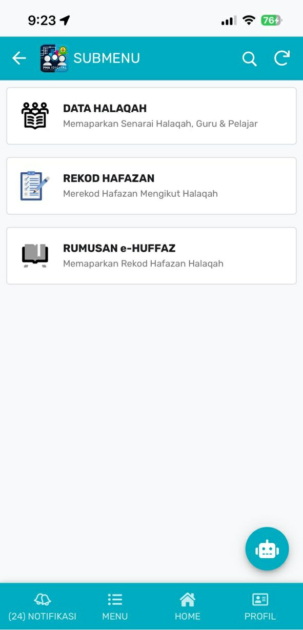 Submenu e-Huffaz