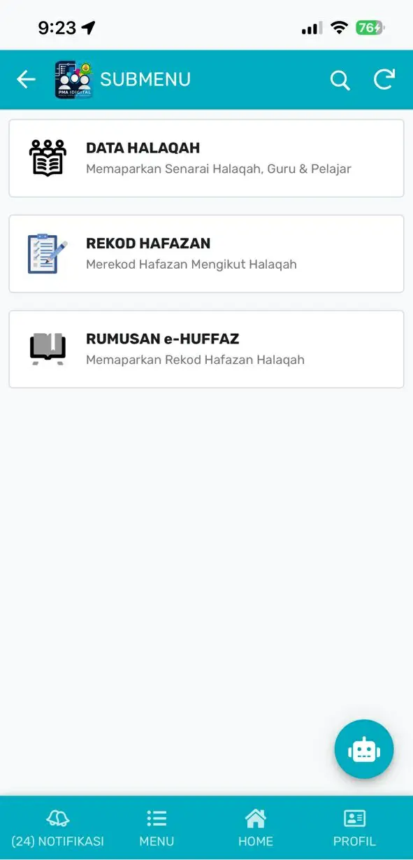 Submenu e-Huffaz