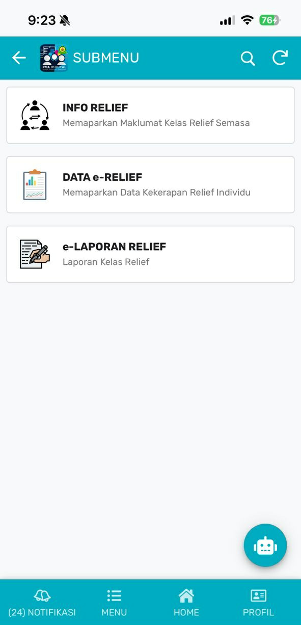 Submenu e-Relief