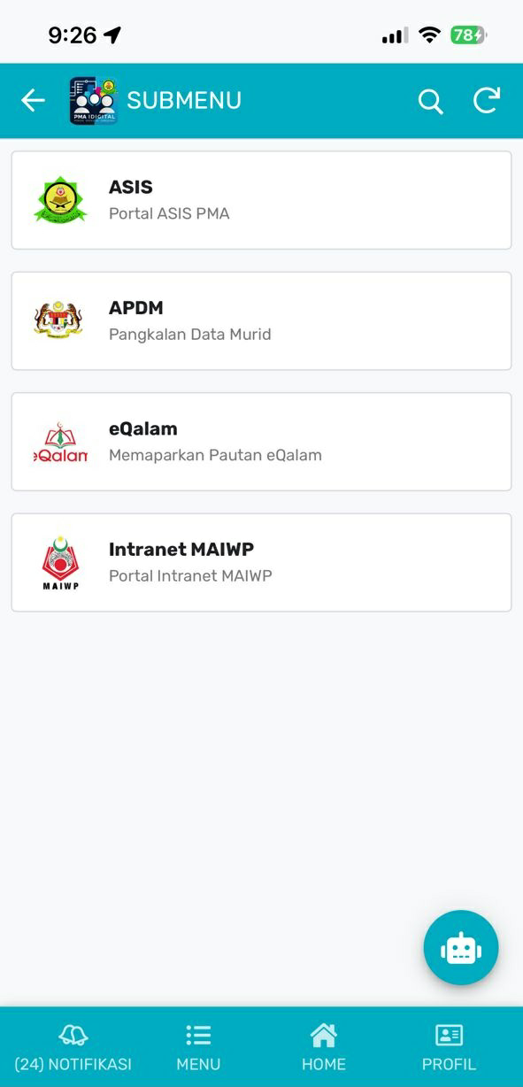 Submenu e-Link
