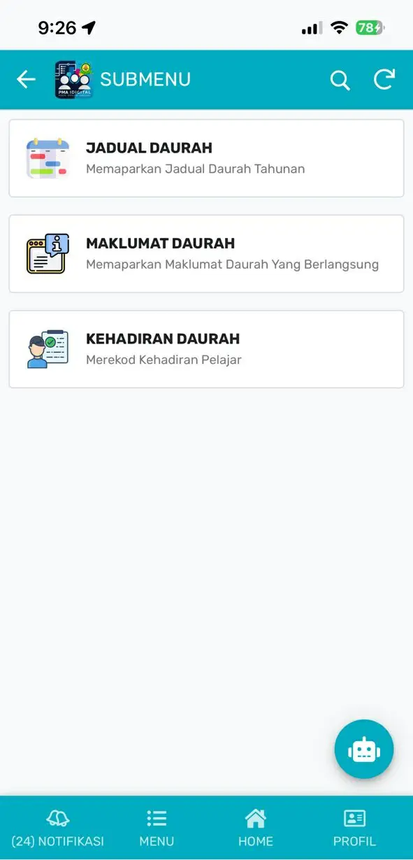 Submenu e-Daurah